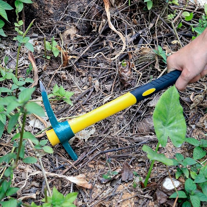KEILEOHO 17.7 Inches Pick Mattock Hoe, Forged Weeding Garden Pick Axe with Rubber Handle, Weeding Mattock Hoe for Gardening, Loosening Soil, Camping, Planting Vegetables and Fruits