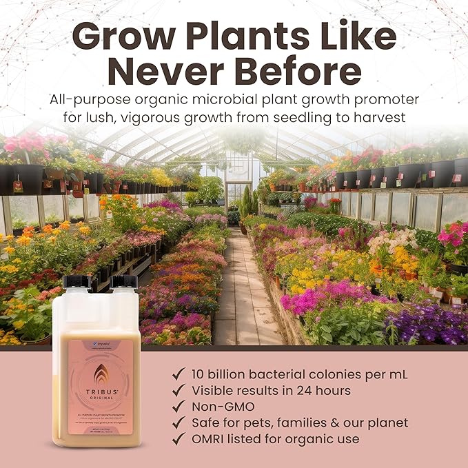 Tribus Organic Microbial Inoculant – Root Booster for Plants, Increases Plant Yield, Root Growth, Flower & Fruit Quality. Bloom Booster. Visible Root Growth in 24Hrs. Liquid Color May Vary. 16.9 oz