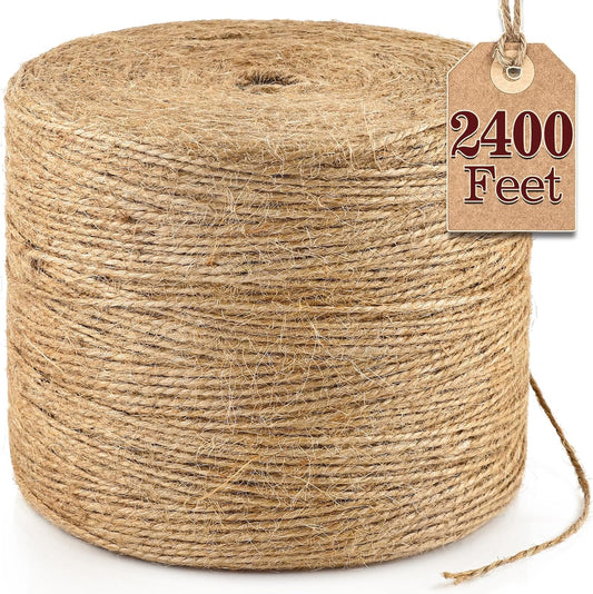 XSEINO 2400Feet Natural Jute Twine Strong Garden Twine Rope for Arts Crafts Gift Wrapping Gardening Tomato Climbing Plant Tie Floristry Packing Decor