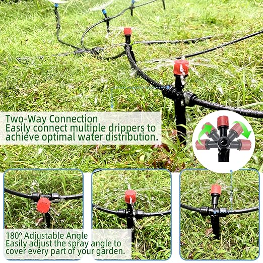 20PCS Push-to-Fit Drip Irrigation Emitters for 1/4 inch Irrigation Tubing,Two-Way Connection Adjustable Drip Emitter Sprayer with Stake,Irrigation Dripper Sprinkler for Drip Irrigation System