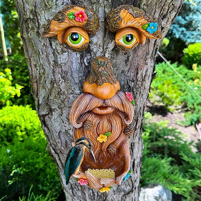 Mood Lab Tree Face Decor - Outdoor Tree Bird Feeder - Old Man Tree Face Decoration - Tree Garden Hugger - Yard Art Statues
