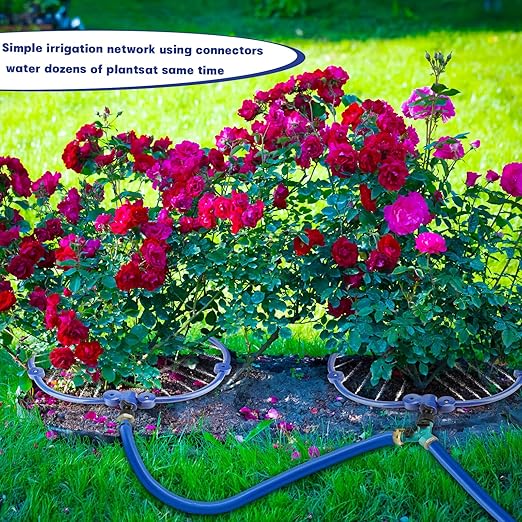 2Pcs 360° Tree Water System Tree Watering Ring 13 Inch Circle Sprinkler and Irrigation System Targeted Water with Y Hose Splitter for New Tree Outdoor Plants Raised Garden Beds Shrubs (Bule, Small)