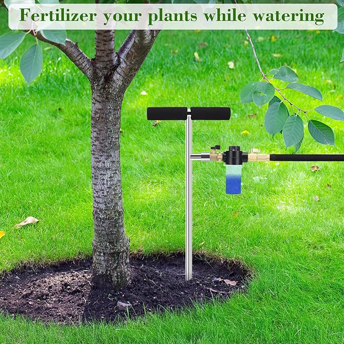 [Upgrade Design] Tree Watering Spike,Caulimo Root Feed Tool with Fertilizer Bottle Deep Root Watering Tool Tree Watering System for Plants Trees Bushes Shrubs Made of Stainless Steel with Brass Valve