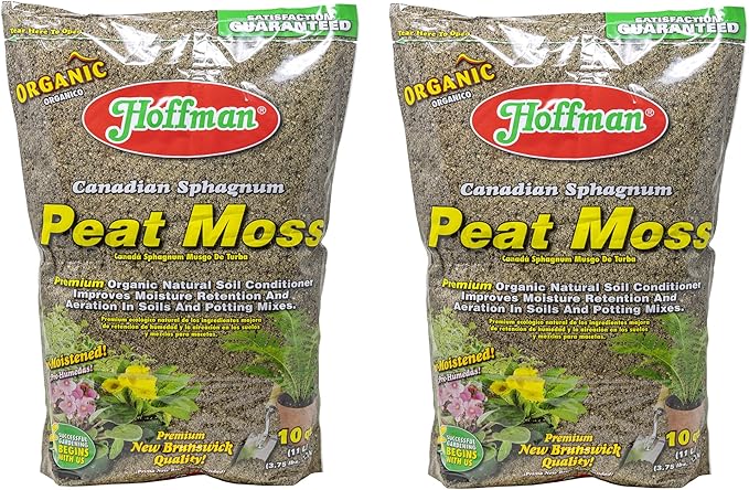 Hoffman Canadian Sphagnum Peat Moss Soil Conditioner to Improve Moisture Retention and Aeration, 10qt Bag, Pack of 2