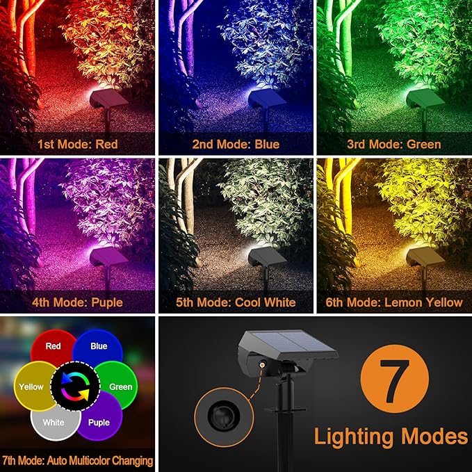 Solar Spot Lights Outdoor Color Changing, [7 Modes/10 Pack] Christmas IP65 Waterproof Landscape Spotlights, Dusk to Dawn Solar Powered Security Light for Patio Gate Walkway Pool Garden Yard Driveway