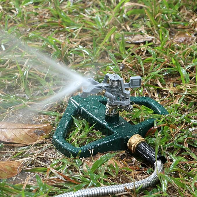 STYDDI Sprinklers for Yard, Metal Impact Sprinkler with Metal Base, Heavy Duty Adjustable Circular Impulse Lawn Sprinkler for Medium to Large Lawn, Yard and Areas, Water Coverage up to 5,800 Sq. Ft