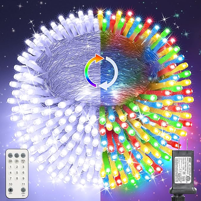 Color Changing Christmas Lights, 338ft 1000 LED White & Multicolor Christmas String Lights with Remote, 11 Modes Christmas Twinkle Lights Waterproof for Christmas Party, Garden, Xmas Tree Decorations