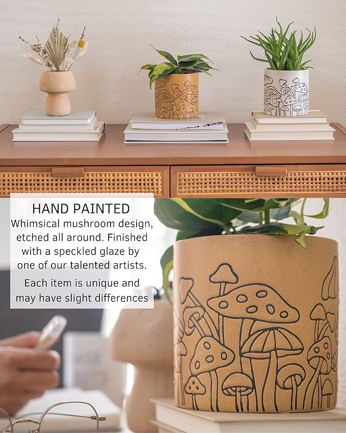 BASE ROOTS Mushroom Planter, Speckled Terracotta, Indoor/Outdoor, Holds Small Plants