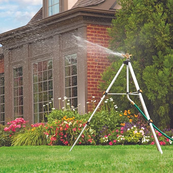 Melnor 65162AMZ Metal Pulsating Sprinkler with QuickConnect Set, Amazon Bundle, XT Tripod