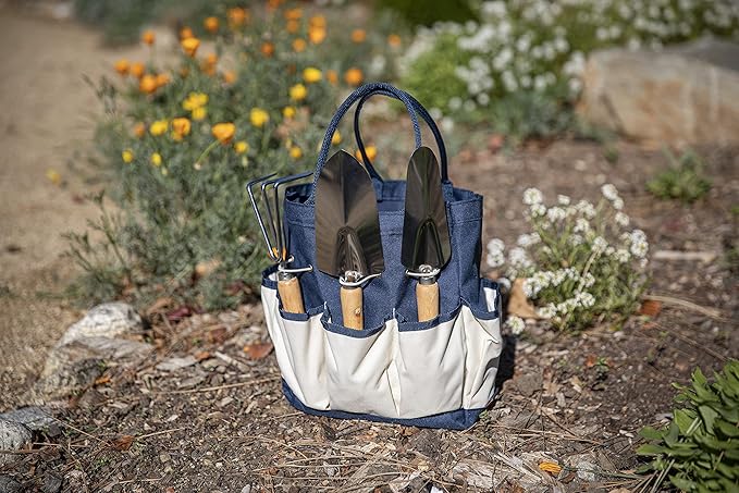 PICNIC TIME Disney Mickey Mouse Garden Bag with Tool Set, Garden Tool Organizer Bag, Gardening Tools Gifts for Women and Men, (Navy Blue with Beige Accents)