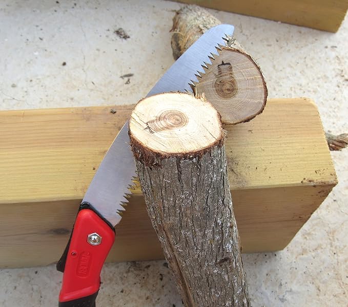 TABOR TOOLS Folding Saw with 8 Inch Curved Blade and Rugged Grip Handle, Hand Saw for Pruning Trees, Trimming Branches, Camping, Clearing Forest Trails. TTS25A. (Curved Blade 8 Inch)