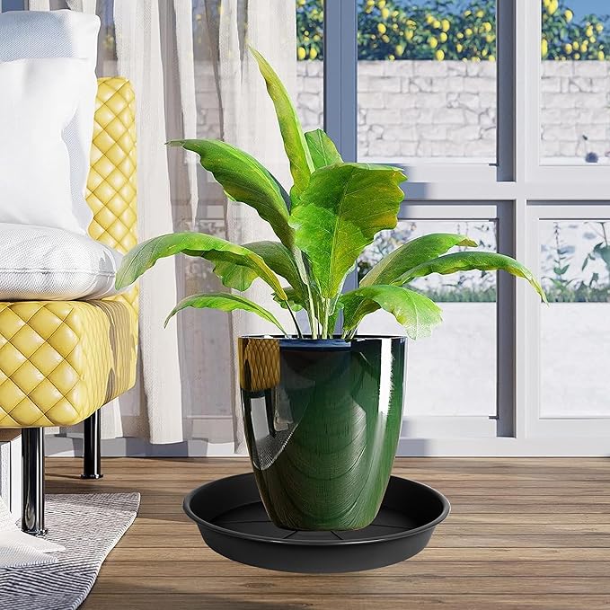 2 Pack of Plant Saucer Tray 14 inch, Heavy Duty Plastic Pot Plant Drip Trays Saucers for for Indoors Outdoor, Plant Water Tray for Planters 13-14" (14", Black)
