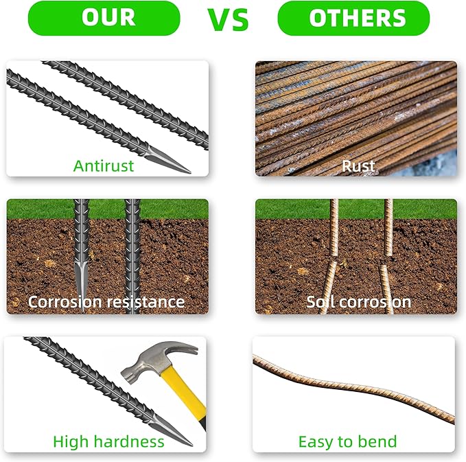 20 Pieces 16-Inch Garden Ground Stakes Galvanized Steel Rebar Stake Heavy Duty Anchors for Tents, Position Kits,Fences, and Trampolines