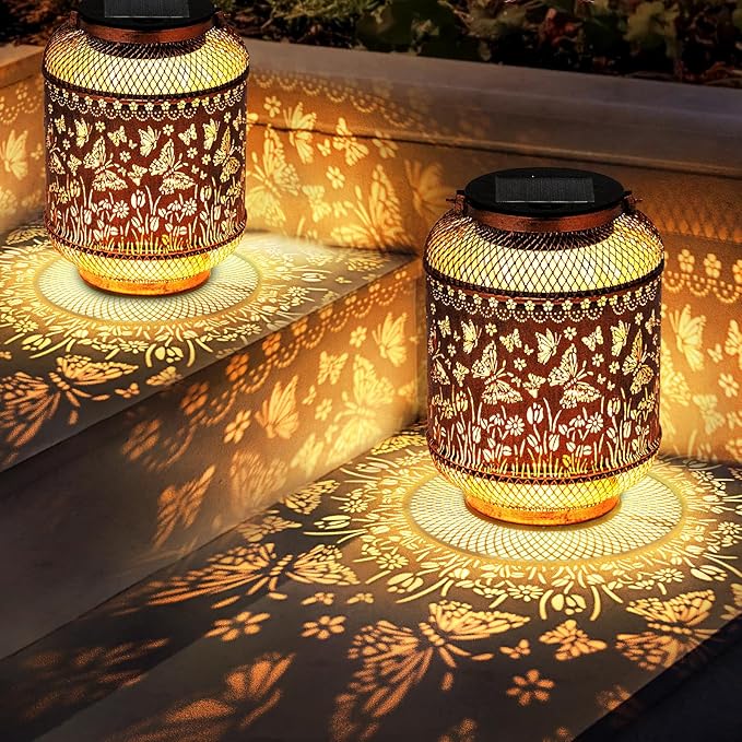 Butterfly Solar Lanterns Outdoor Garden Decor Gifts for Women Mom Grandma Metal Decor Hanging Solar Lights Outdoor Waterproof LED Lanterns for Yard, Patio, Lawn, Tabletop, Landscape