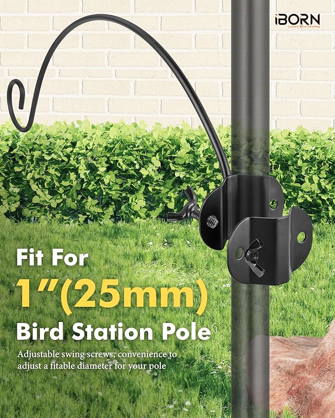 iBorn Bird Feeders Hangers for 1” Pole Stand Station Outdoor Hanging Hooks for Humming Bird Feeders for Outside Plant Hanger Hook Bracket Kit 12.2 Inch Long Metal Hooks for 1 Inch Pole, Pack of 2