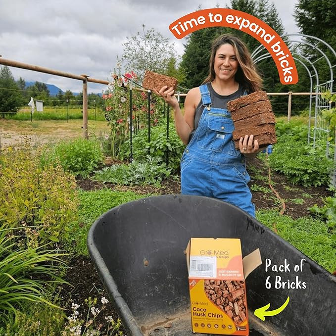 Gro-Med Coco Husk Chips Brick 6-Pack Expands Upto 42 Quarts Coconut Coir Chip 6.6lb, Perfect for Plants, Gardening, Potting Soil Mix, Orchid Bark Alternative - OMRI Certified, Low EC, Balanced pH