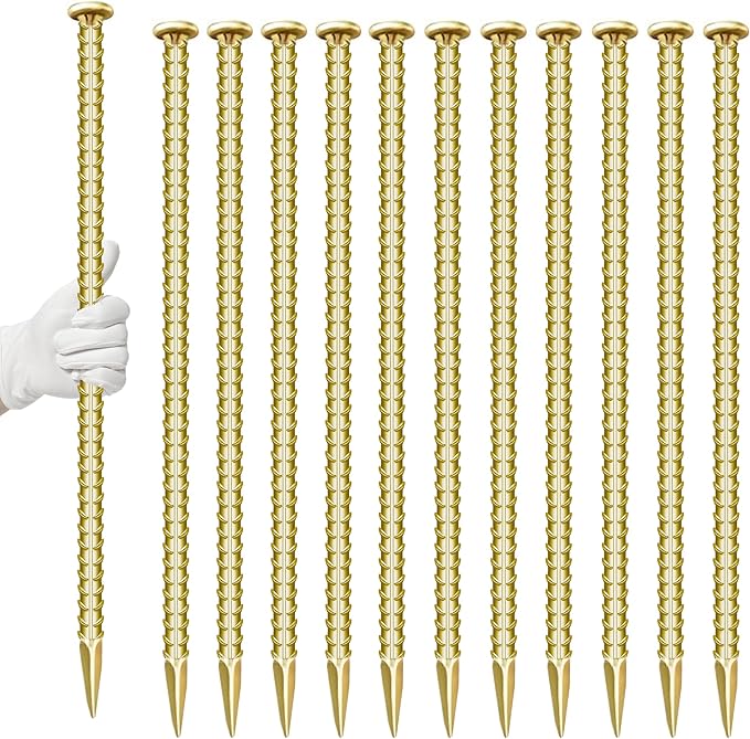 12 Pieces 16-Inch Garden Ground Stakes Galvanized Steel Rebar Stakes - Heavy Duty Ground Anchors for Tents, Position Stakes Kits,Fences Stakes, and Trampolines Stakes