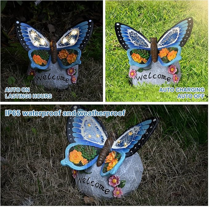 Yiosax-Garden Statue Butterfly Decor-Solar Outdoor Butterfly Light-Butterfly Figurine Decoration for Patio,Balcony,Yard,Lawn Ornament Garden Gift Women Mom