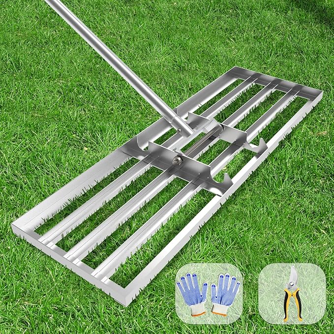 Lawn Leveling Rake 45"x10" Lawn Leveler Ground Full Stainless Steel Leveling Rake Landscape Rake Topdressing Spreader Levelawn Tool for Backyard, Garden, Golf Couse, Farm, Pasture