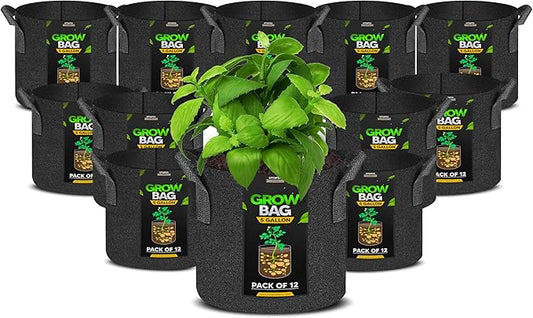Utopia Home 12 Pack 5 Gallon Grow Bags, 300G Thickened Nonwoven Plant Fabric Pots for Outdoor, Grow Pots, Garden Plant Bags, Aeration Fabric Planters for Fruits, Vegetables and Flowers