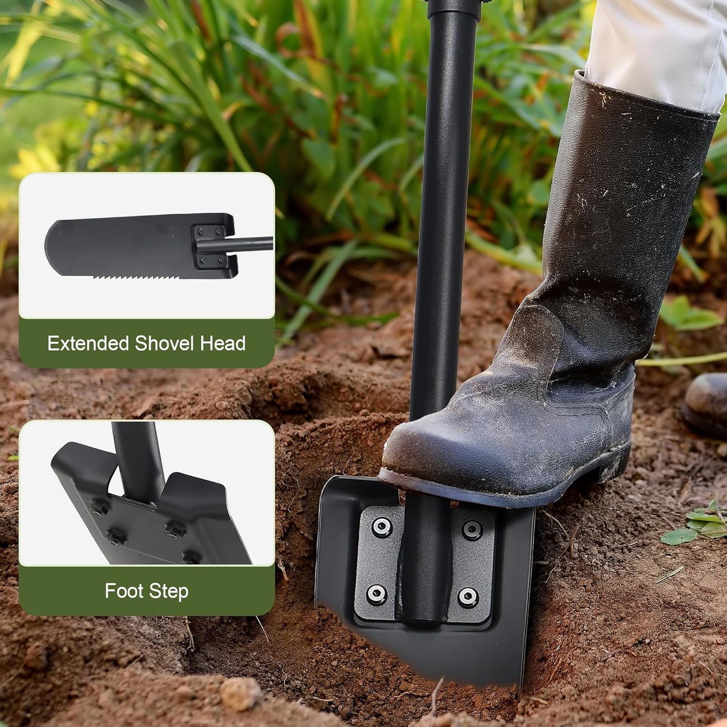 Spade Shovel, 45" Trench Shovel with 14.5" Long Narrow Spade for Digging, Trenching, Planting, Gardening, Heavy Duty with Serrations