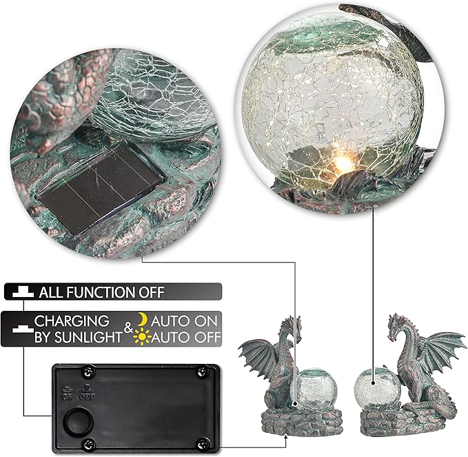 TERESA'S COLLECTIONS Garden Sculptures & Statues, Solar Dragon Outdoor Statues Figurines, Resin Bronze Gothic Garden Decor Lawn Ornaments Patio Yard Decorations Gifts for Mom Women, 8"