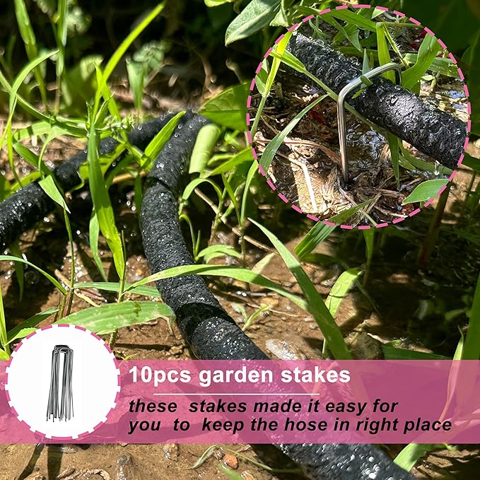 Rubber Soaker Hose, 1/2 inch, 100ft Garden Hose for Irrigation,Water-Saving up to 70%, Brass Connector Leak-Proof, Heavy-duty Hose, Watering for Trees,Lawns, Vegetables and Flowers.