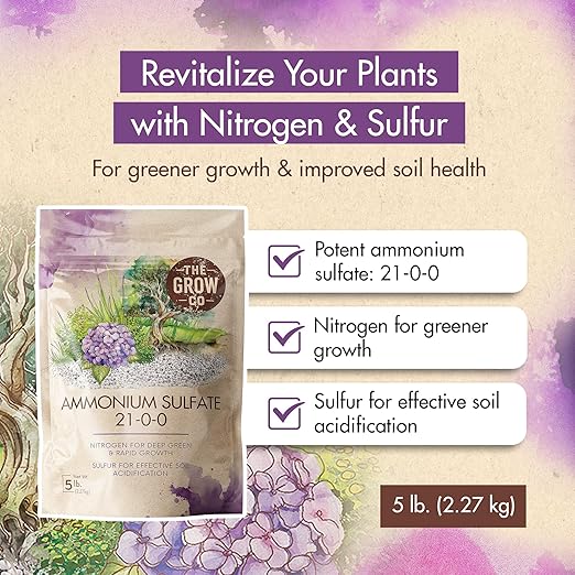 Ammonium Sulfate 21-0-0 Fertilizer, High Nitrogen Fertilizer for Plants Rapid Growth & Deep Greener Color, Ideal Ammonium Sulfate Fertilizer & Soil Acidifier to Lower pH Levels in Alkaline Soil, 5 lb