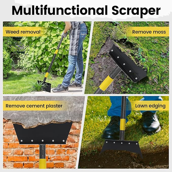 Garden Cleaning Shovel, Multifunctional Flat Shovel Floor Scraper Manual Weeder, 60" Long Handle Ice Chopper Snow Shovel Spade, Heavy Duty Garden Tool for Lawn Edging, Scraping, Ice Removal