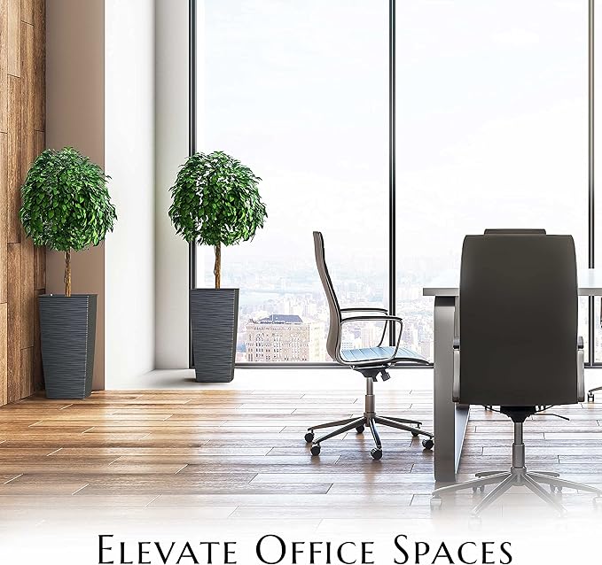 Mueller M-Resin Heavy Duty Tall Planter, Indoor/Outdoor Grande Plant, Tree, Flower Pot, 2-Piece Set, 18”, Modern Design, Built-in Drainage, Dark Grey