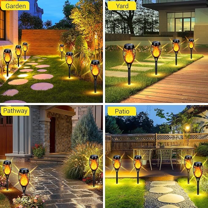 Solar Lights Outdoor, Upgraded 10 Pack Solar Torch Lights Outdoor Flickering Flame for Garden Decor, Waterproof Outdoor Lights Solar Powered, Tiki Torches for Outside Yard Patio Pathway Decor