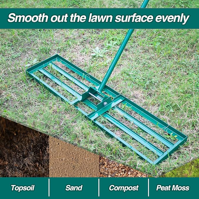 Thunderbay Lawn Leveling Rake 30'' X 10'' Heavy Duty Handle Garden Yard Ground Lawn Leveler