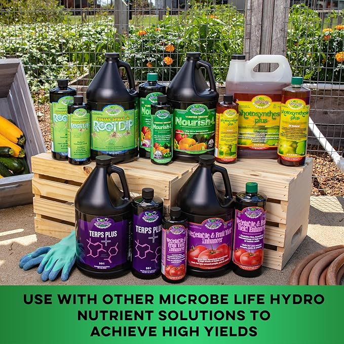 Microbe Life Hydroponics Nourish-L Liquid Conditioner, Stimulator to Enhance Plant Nutrient Absorption for Fruits & Vegetables, Use with Any Feeding Systems Including Hydroponics or Soil, 16 Fl Oz