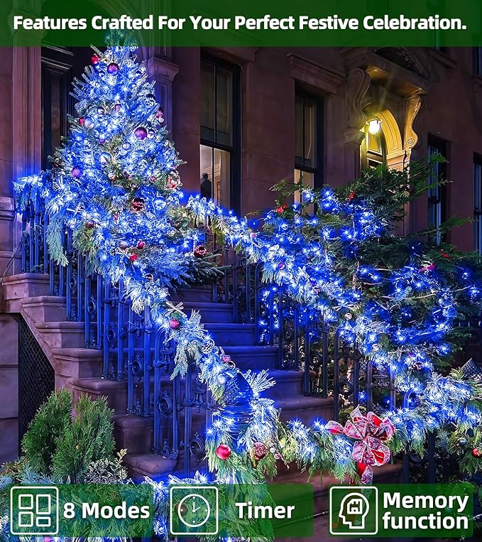 750 LED 246FT Christmas Lights Outdoor, Super Long Waterproof Christmas String Lights with 8 Modes, Christmas Tree Lights with Timer Memory for Fence Garden Xmas Wedding Party Decor Blue