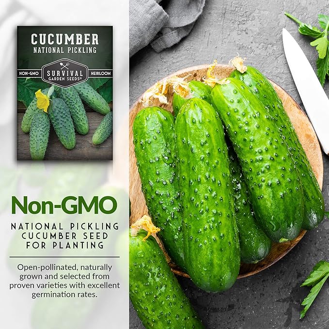 Survival Garden Seeds - National Pickling Cucumber Seed for Planting - Packet with Instructions to Plant and Grow Cucumis Sativus in Your Home Vegetable Garden - Non-GMO Heirloom Variety
