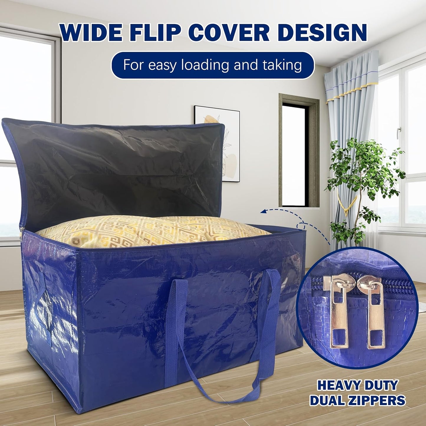 8 Pack Extra Heavy Duty Large Moving Bags with Strong Zipper & Carrying Handles, Sturdy Clothes Storage Bag Totes Bins, Packing Bags Moving Boxes College Moving Supplies, Dark Blue - 40 gal