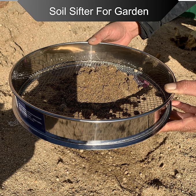 Soil Sifter 12" (3/8”Mesh Screen)-Sieve for Sand Rocks Dirt Compost
