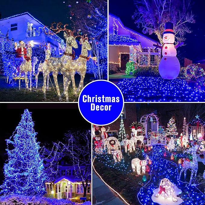 2 Pack Blue Solar Christmas Lights Outdoor Waterproof, Each 42.7 ft 100 LED Solar Powered String Lights, 8 Modes Solar Twinkle Lights for Garden Yard Patio Tree Porch Christmas Decorations