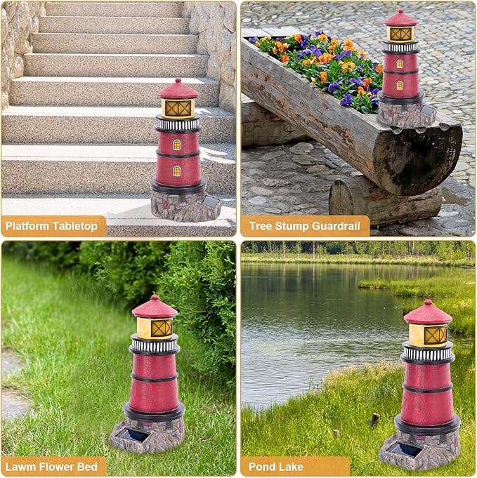 Solar Powered Lighthouse,Village Christmas Decor,Christmas Village Building Waterproof Statue Lighthouse Lamp for Yard Lawn Patio Gifts