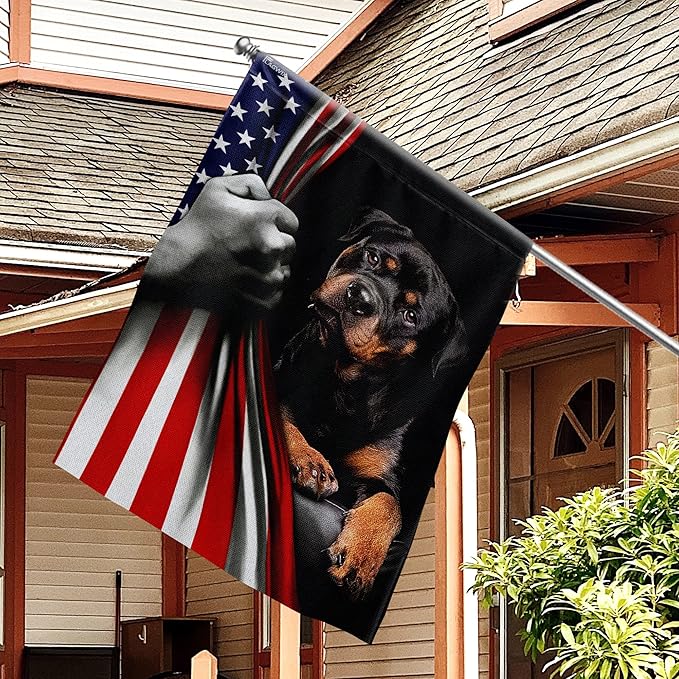 FLAGWIX Patriot American Dog Flags - Rottweiler Double Sided Flag - 4th of July Decorations for Home, Outside, Patriotic House Flag 30x40 Heavy Duty Canvas, Decorative Indoor Outdoor Flag