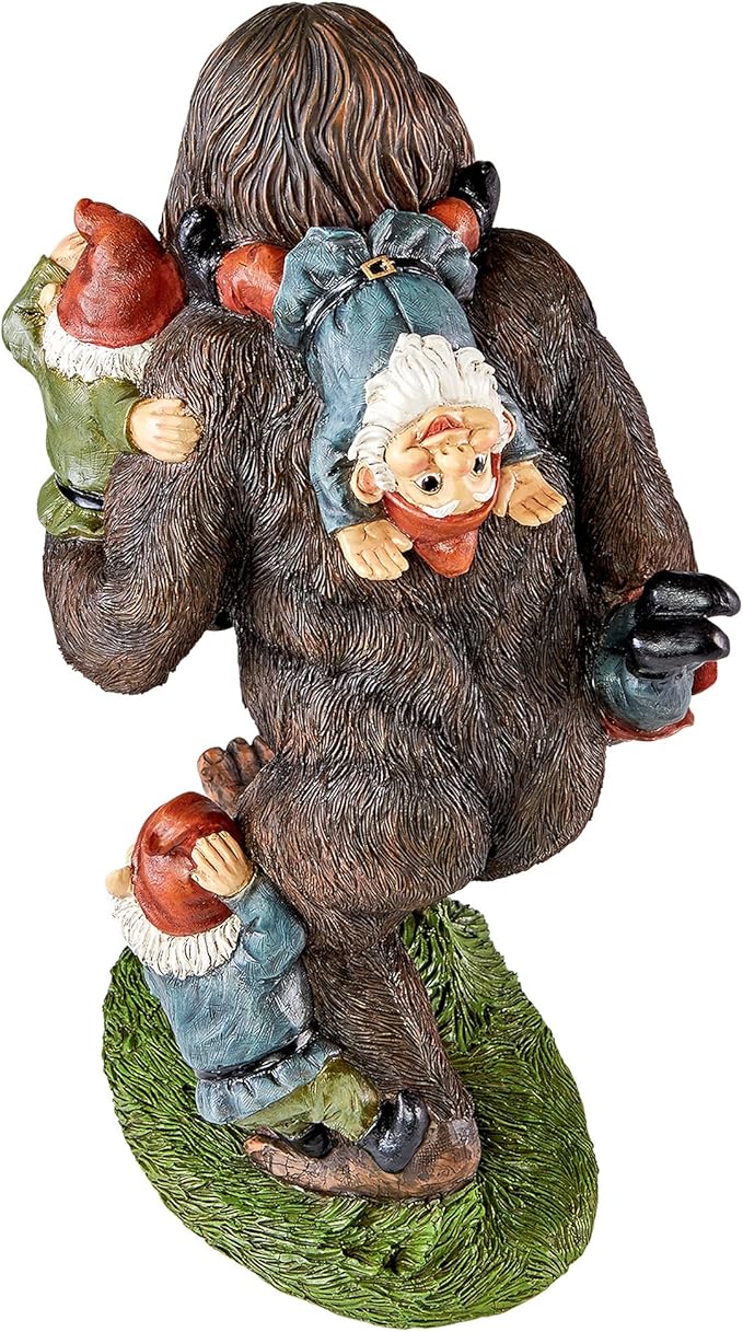 Design Toscano Schlepping the Garden Gnomes Bigfoot Yeti Indoor/Outdoor Garden Statue, 16 Inch Tall, Cast Stone Resin, Painted Full Color Finish