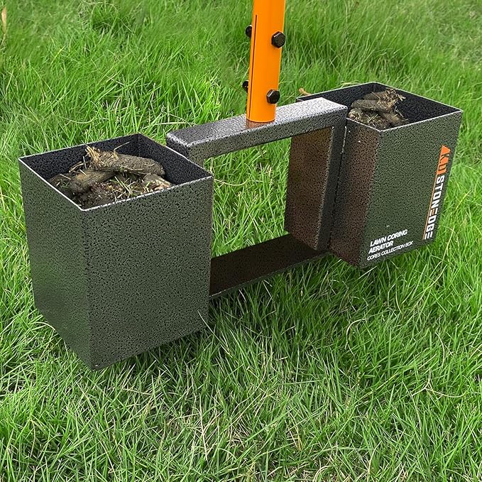 Manual Coring Lawn Aerator Hand Tool 4 Replace Tines Cores Box Loosening Compacted Soil Condition Improve Garden Yard Grass Aeration