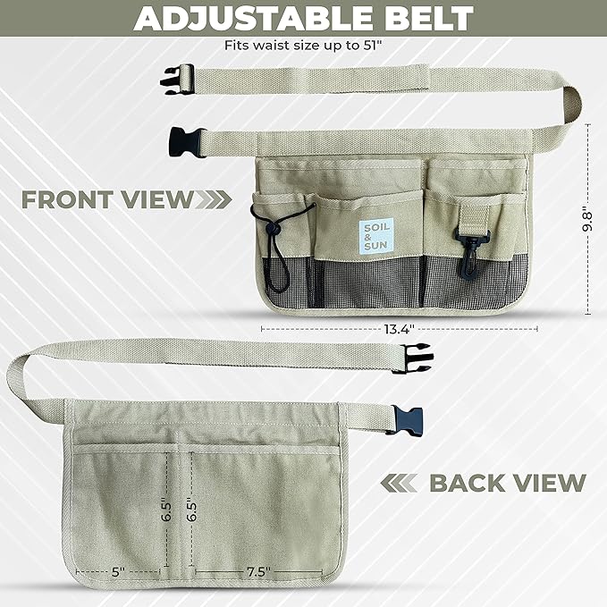 Soil & Sun Garden Tool Belt for Women, Tool Apron, Utility Belt Women, Teacher, Canvas Waist Apron with Pockets,Garden Aprons