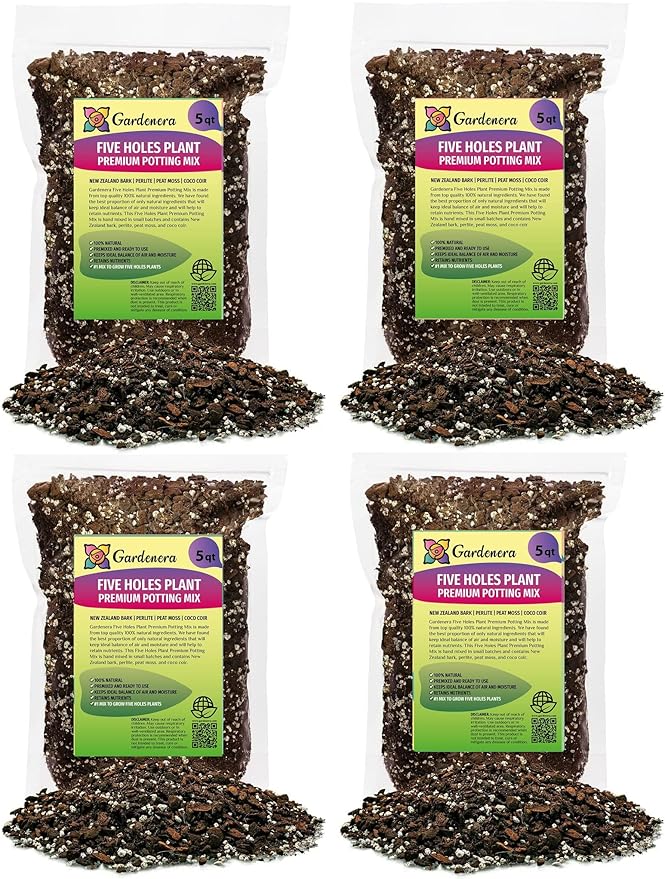 Five Holes Monstera Soil Mix - Trusted by Experts for Strong and Healthy Plants - 20 Quart (4 Bags of 5 Quart)