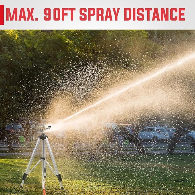 YAMATIC Impact Sprinkler on Adjustable Tripod Base, 360 Degree Large Area, Heavy Duty Adjustable Pulsator Sprinkler for Lawn, Yard and Grass Irrigation, Spray up to 20-90ft(Brass Head)