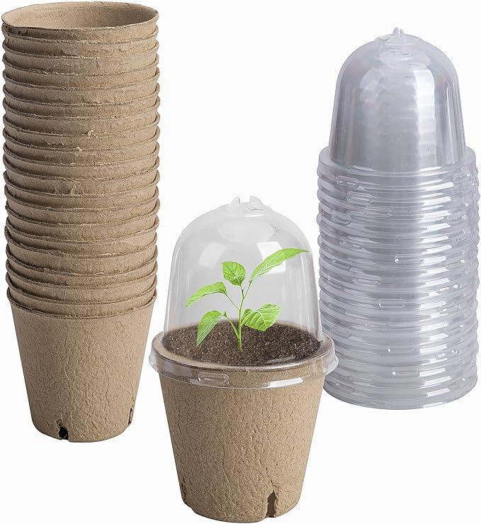 EBaokuup 20pcs Biodegradable Pots with Humidity Dome,3" Plant Nursery Pots with Humidity Dome,Seed Starter Pots Biodegradable Peat Pots for Seedlings,Vegetables