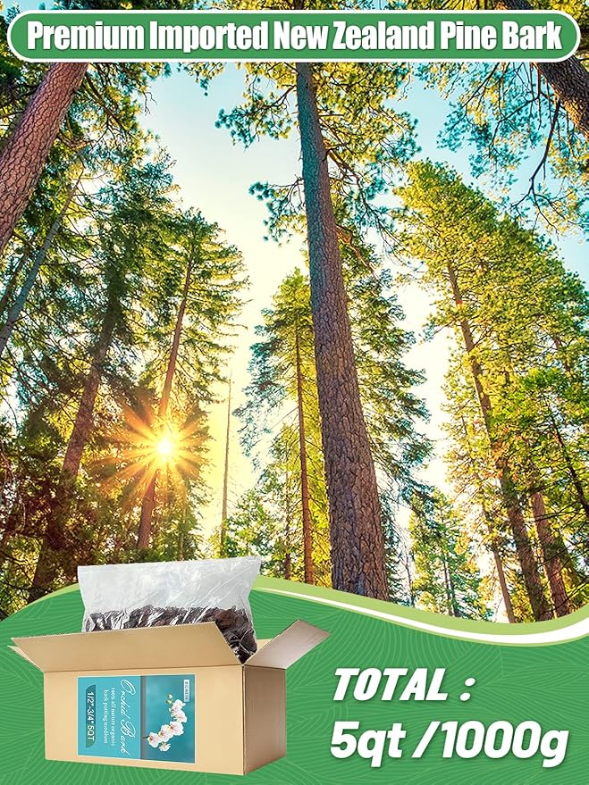 5 Quarts Orchid Potting Bark, Sun-Dried New Zealand Medium Organic Pine Wood Chip Barks for Orchids Plant Compost Soil, Natural Houseplant Mulch for Plant Development