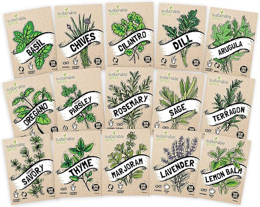 Culinary Herb Seeds Variety Pack: 15 Heirloom Garden Seeds Basil Cilantro Parsley Chives Thyme Oregano Dill Rosemary Arugula Tarragon Lavender Lemon Balm Marjoram Rosemary & Sage by Sustainable Sprout