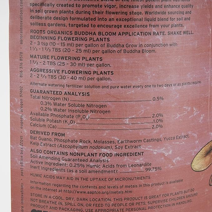 Roots Organics ROBBG Natural Organic Buddha Bloom Plant Fertilizer for Indoor Outdoor Container Plants and Hydroponics, 1 Gallon