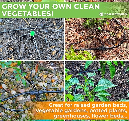 CARPATHEN Drip Irrigation Fittings Kit - 5/16” to 1/4” Connectors - (15-Pack) - 5 x Barbed Tee Connector for 5/16 to 1/4 Irrigation Tubing - 5 x Tee Splitter for 1/4 tubing - 5 x 1/4 End Plugs